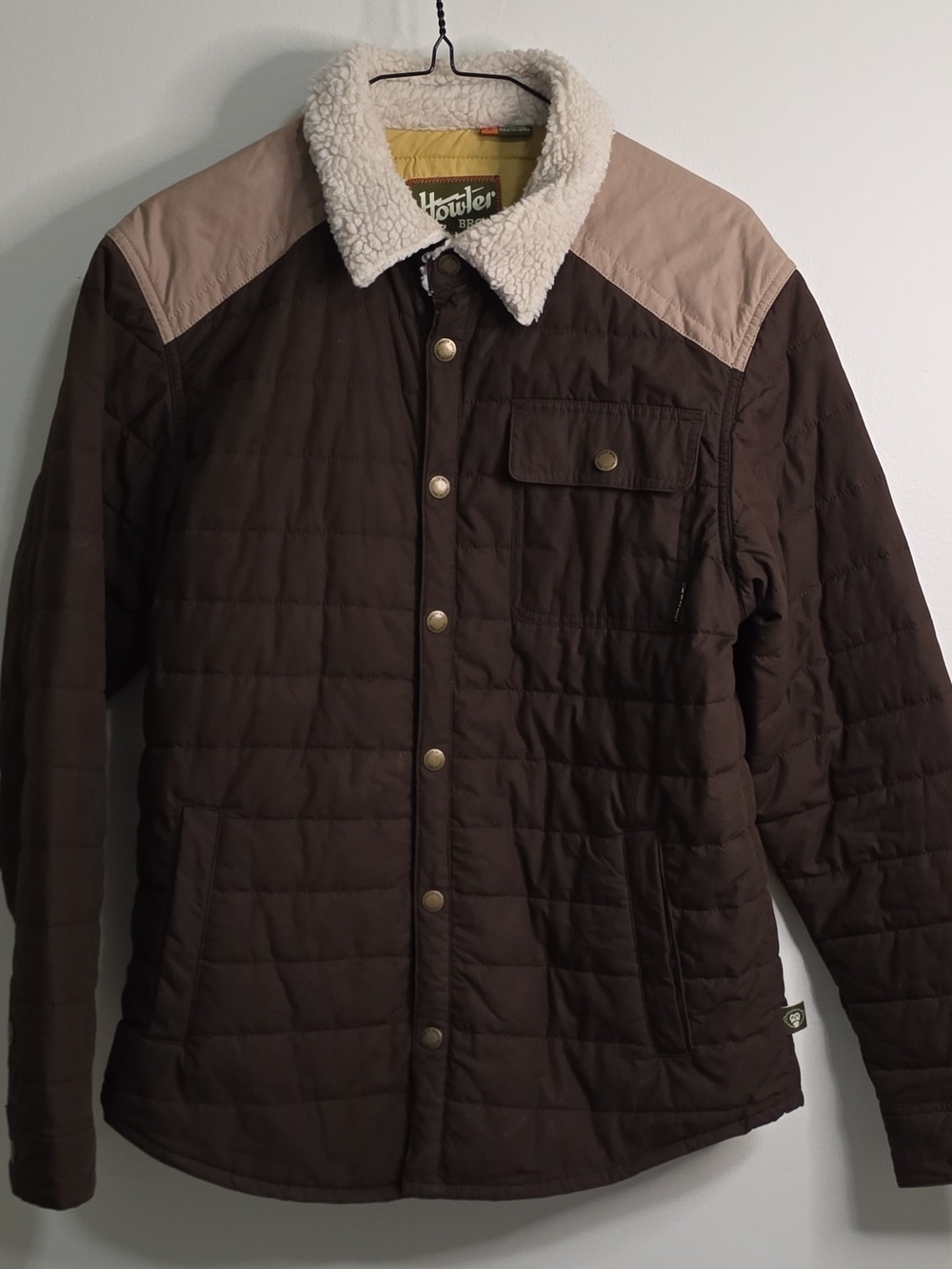 Howler Brothers Brown Color Block Quilted Jacket with Cream Sherpa Collar